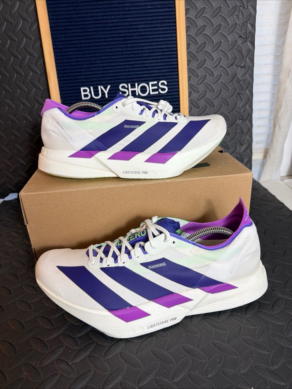 Adidas Adizero Adios Pro 4 Running Shoes Men Size 11 White Purple Lime JR1656